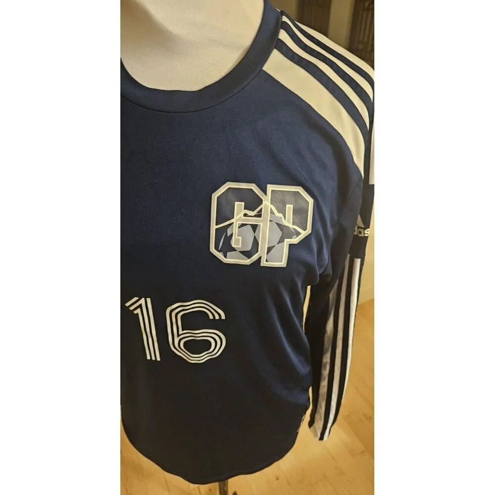 Adidas Long Sleeve Training Jersey Navy Blue White Stripes Size Medium